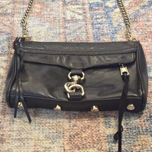 Rebecca Minkoff Black Leather Crossbody Bag with Gold Chain
